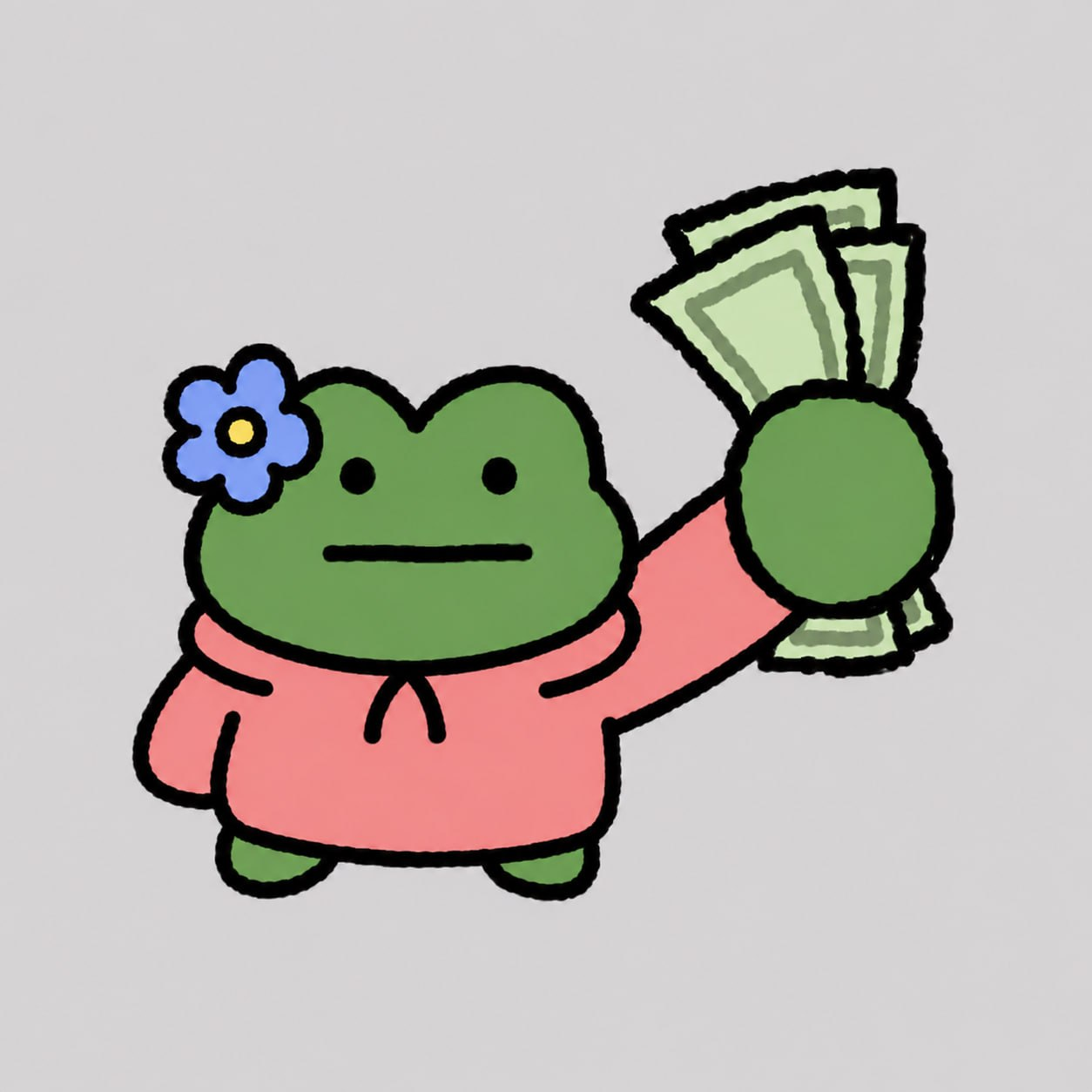 Froggy holding a fan of cash